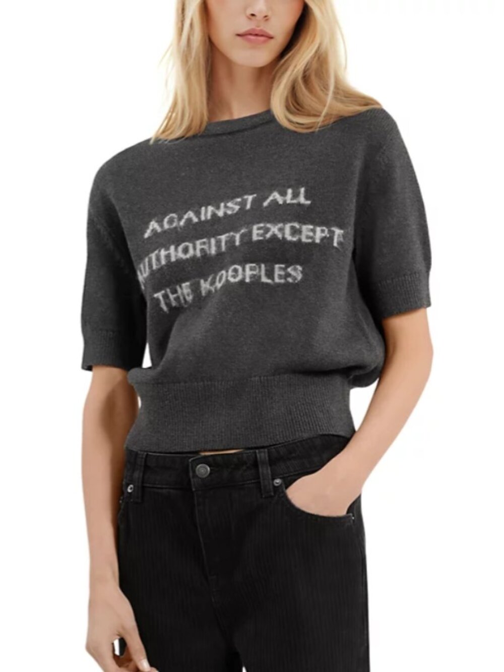 The Kooples FPUL30012K Women's Short Sleeve Authority Sweater 0/XS MSRP$235 NWT